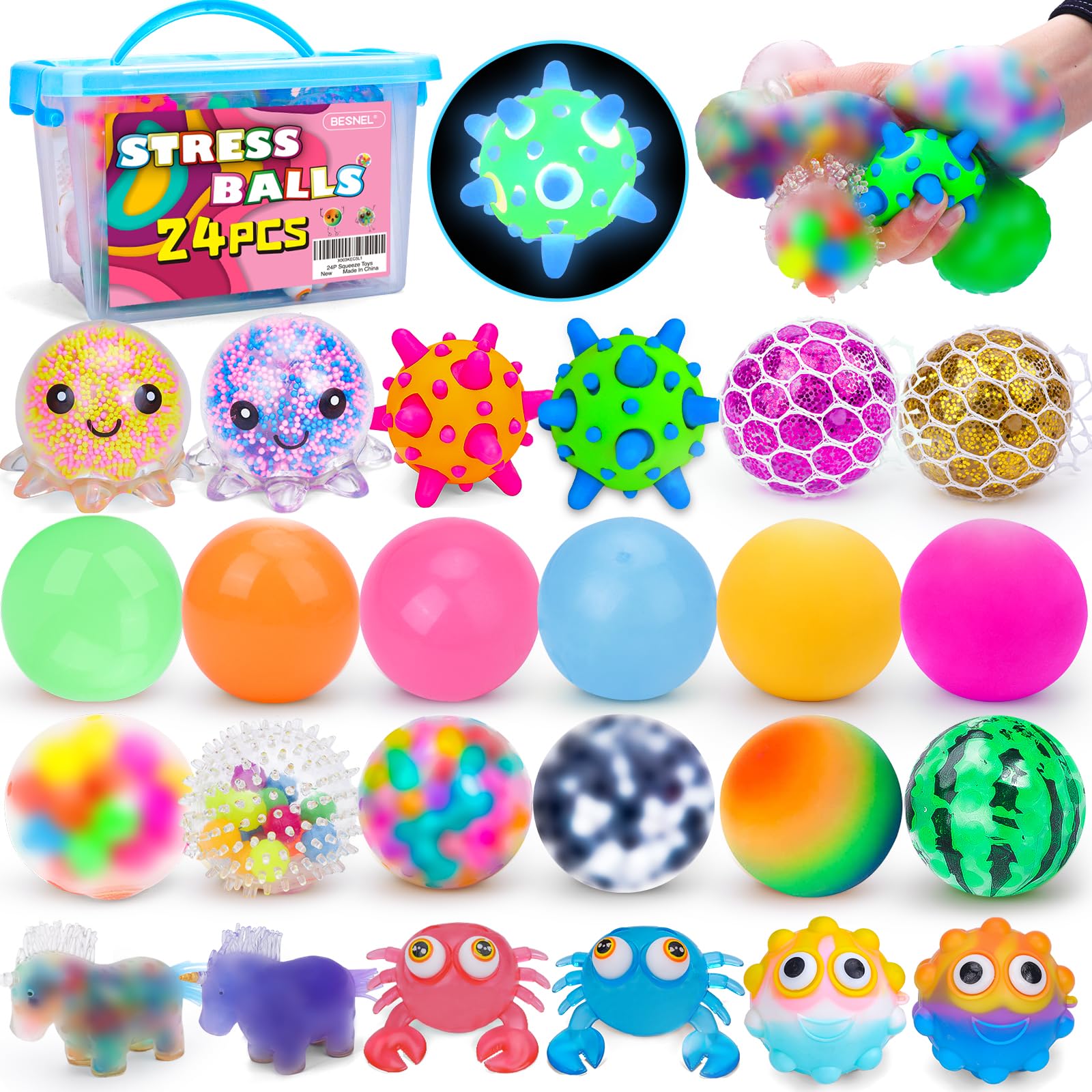 Colorful Squishy Stress Ball Set (24 Pack) — Fidget & Party Favors 🌈